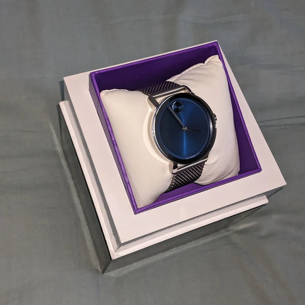 Movado Blue Dial with Silver Mesh Band Watch - Picture 2 of 4